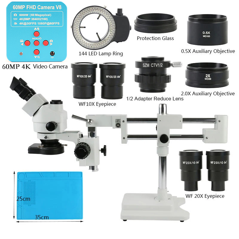 Stereo Trinocular Microscope Pcb - 3.5배 90배 180배 동시 초점 이중